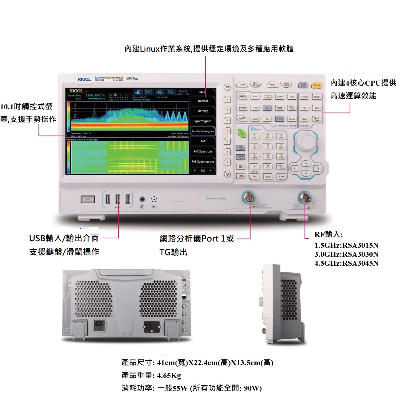 RSA3000N系列向量網路分析儀外觀介紹